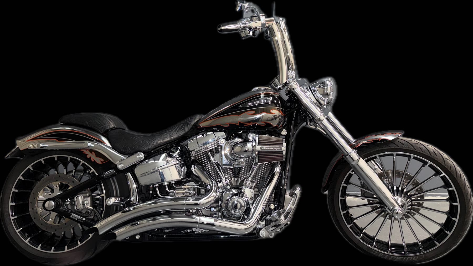 Custom Harley-Davidson Breakout with chrome and flame paintwork